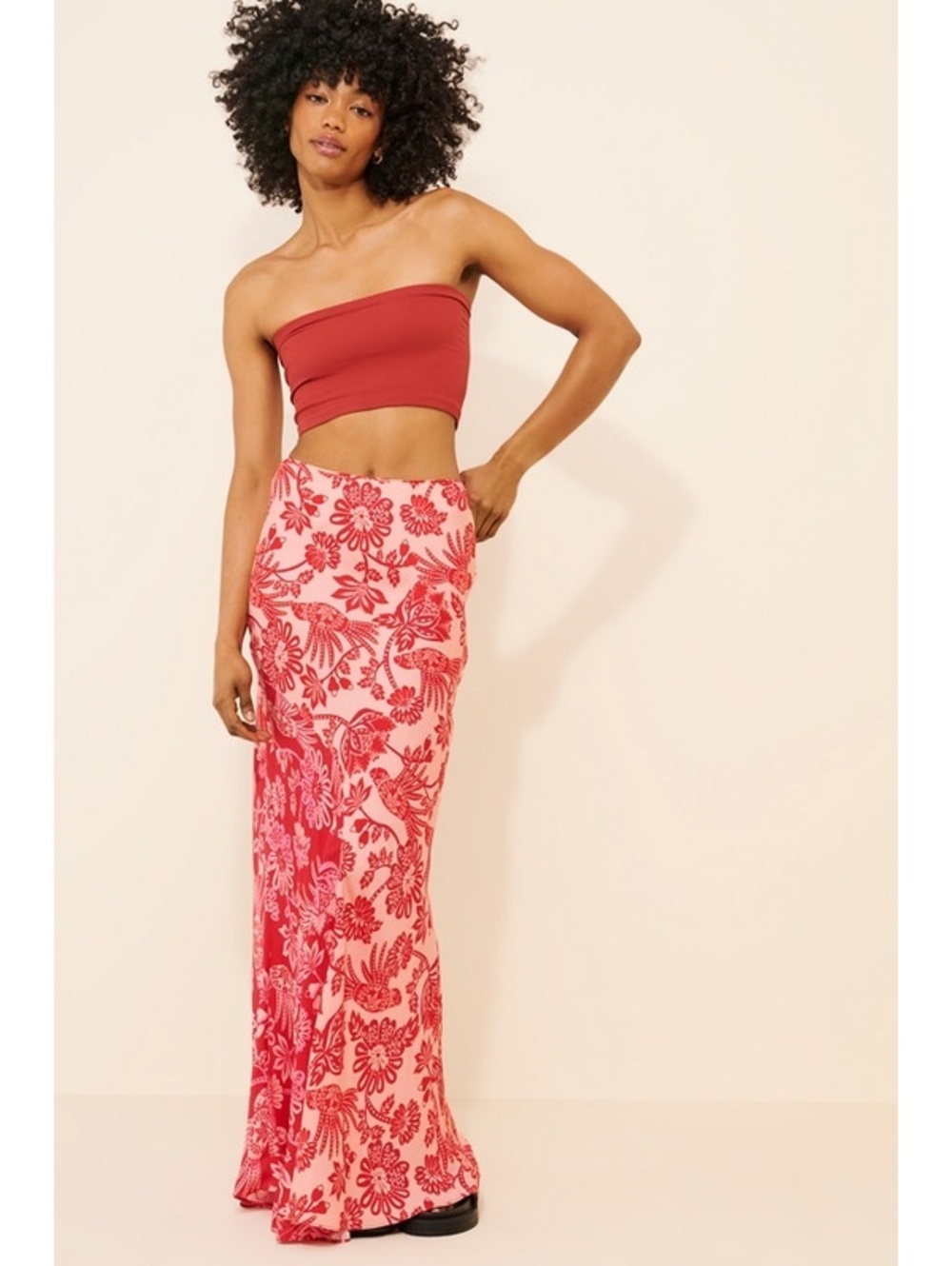 FARM RIO Anthropologie Flowerful Birds Maxi Skirt
